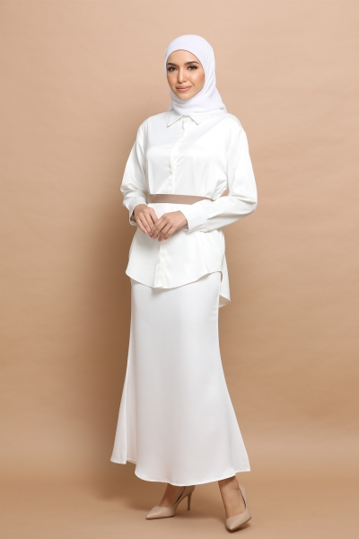Mermaid Satin Skirt in White Mermaid Satin Skirt in White